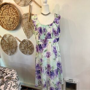 Y2K Cottagecore Connected Apparel 18W Purple Floral Midi Dress TEN34617L